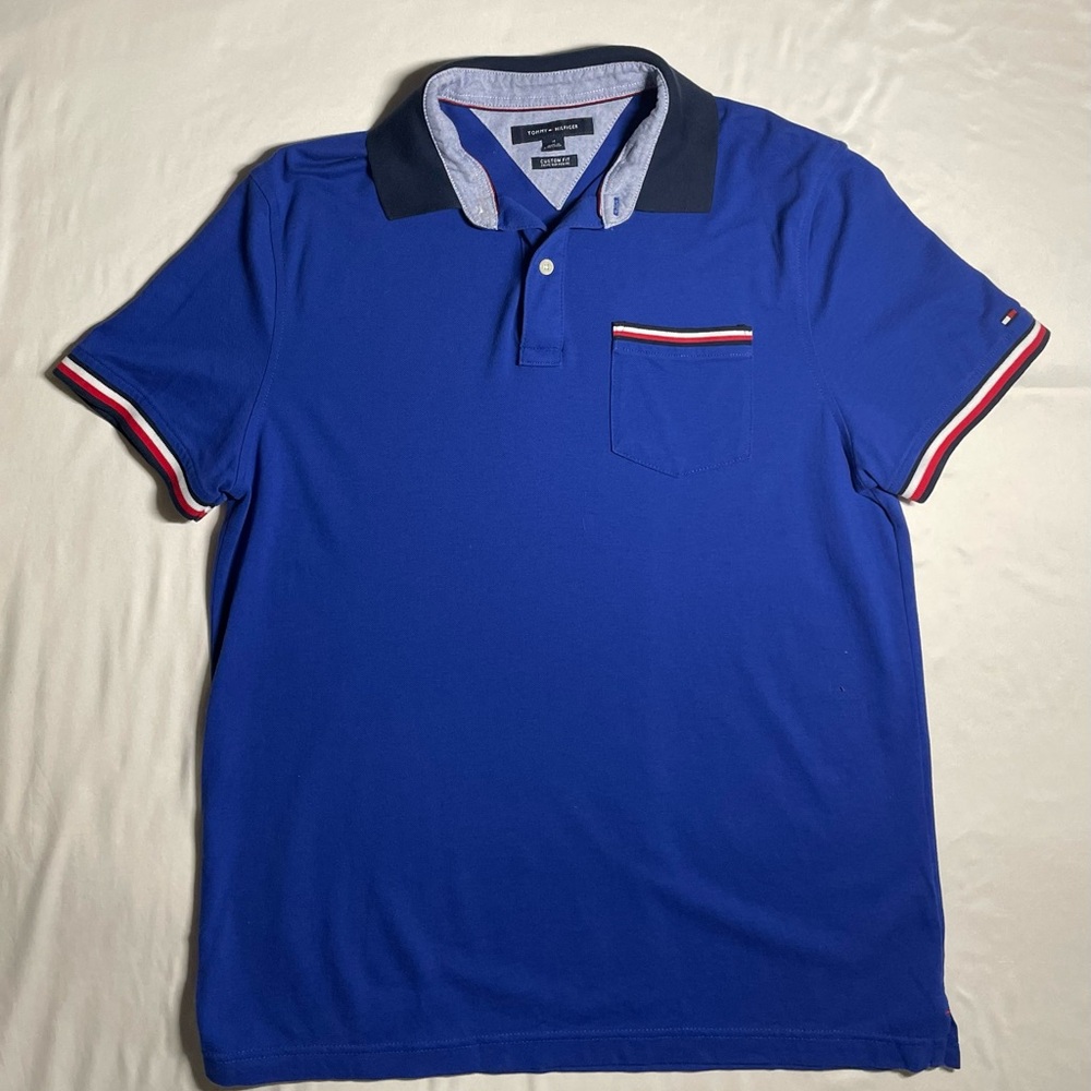Tommy Hilfiger Custom Fit Coupe Sur Mesure Blue Medium Polo Short Sleeve